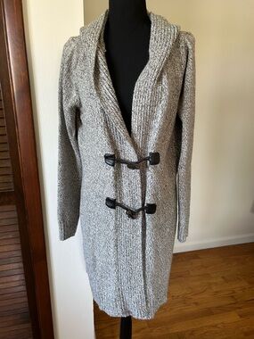 Gray Knit Hooded Toggle Cardigan